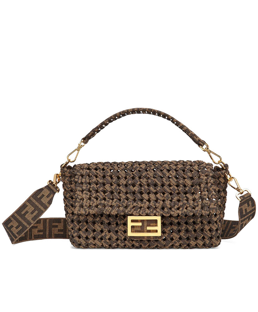 Fendi Baguette Jacquard Fabric Interlace Bag 8BR600 Coffee